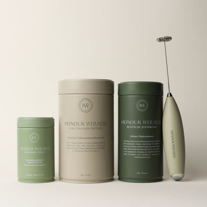 Honour Wellness Ultimate Daily Replenishment Bundle with Mothers Replenishment, Pure Collagen Peptides, Nourishing Energy capsules and the Superblend Blender