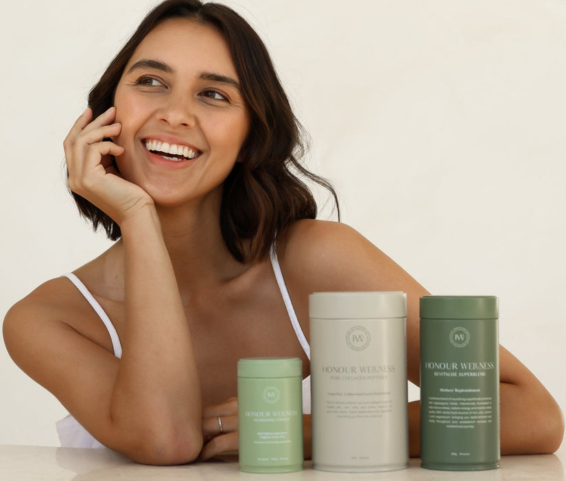 Honour Wellness Ultimate Daily Replenishment Bundle with Mothers Replenishment, Pure Collagen Peptides, Nourishing Energy capsules and the Superblend Blender